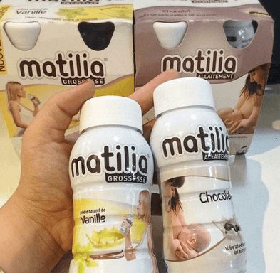 Sữa Matilia bên trái dành cho bầu, bên phải dành cho mẹ sau sinh và cho con bú