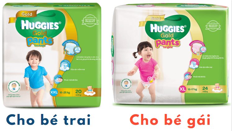 Tã bỉm Huggies dành riêng cho bé trai và bé gái