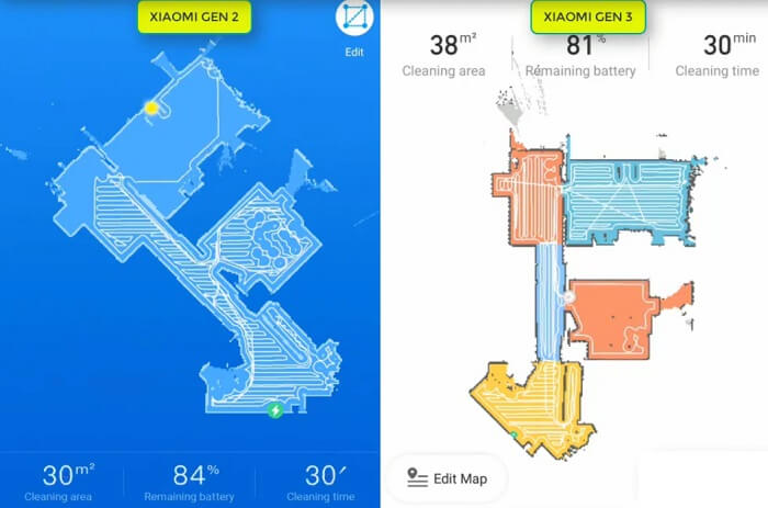 Chức năng vẽ bản đồ của robot hút bụi Xiaomi Gen 3 và Gen 2