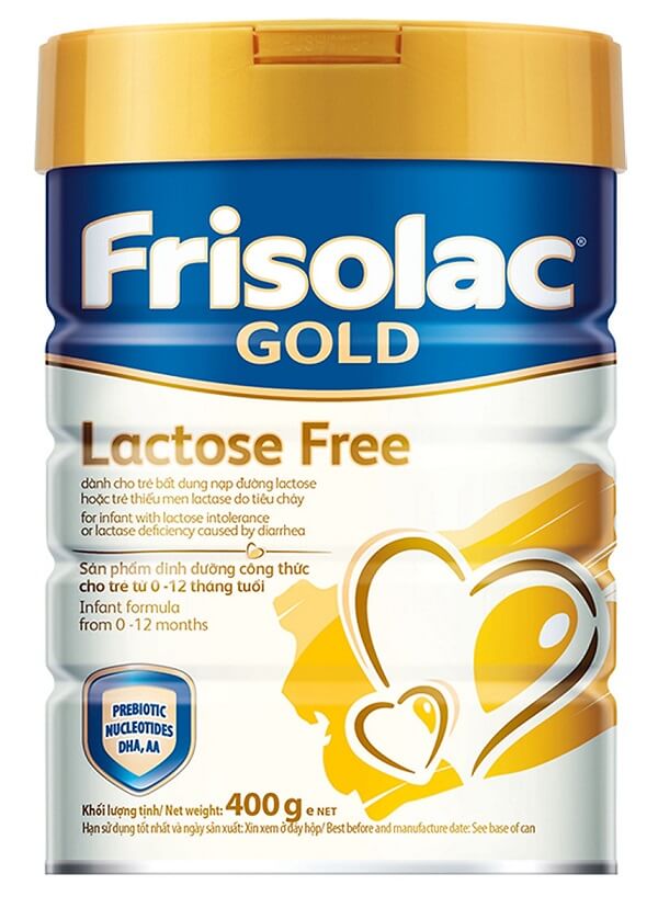 Sữa bột Frisolac Gold Lactose Free cho trẻ rối loạn tiêu hóa, không dung nạp Lactose từ 0-2 tuổi