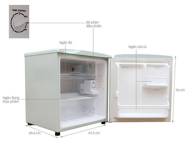 Kích thước Tủ lạnh mini Aqua AQR-55ER 50L