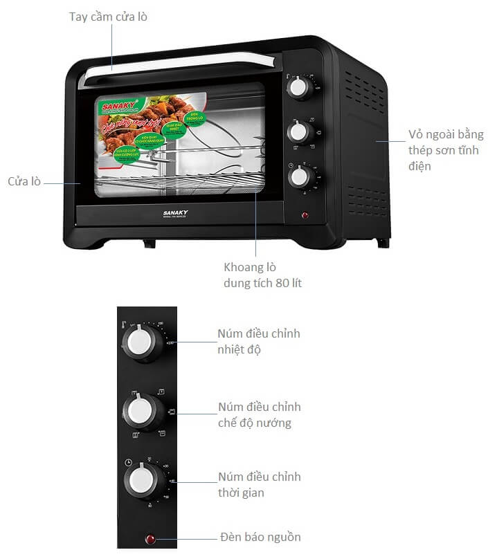 Thiết kế lò nướng bánh bông lan điện Sanaky VH809S2D (80 lít)