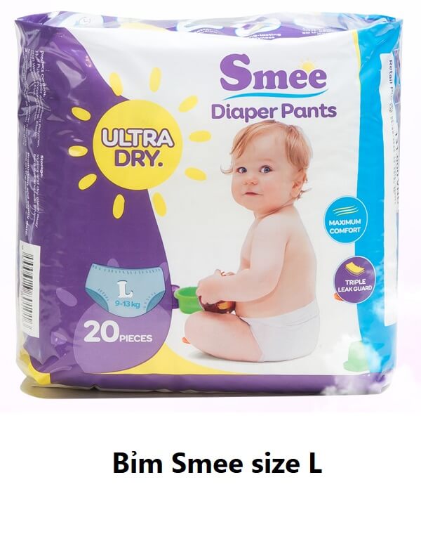 Bỉm quần Smee size L: cho bé từ 9 - 13kg (20 miếng/bịch)