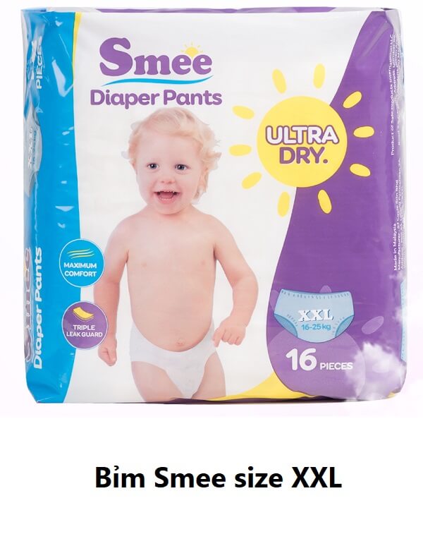 Bỉm quần Smee size XXL: cho bé 16 - 25kg (16 miếng/bịch)