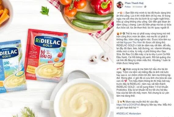 Review Bột ăn dặm Ridielac Gold từ phía người dùng trên facebook