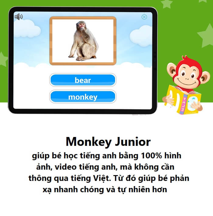 Phần mềm học Tiếng Anh Monkey Junior từ vựng giúp bé phản xạ nhanh