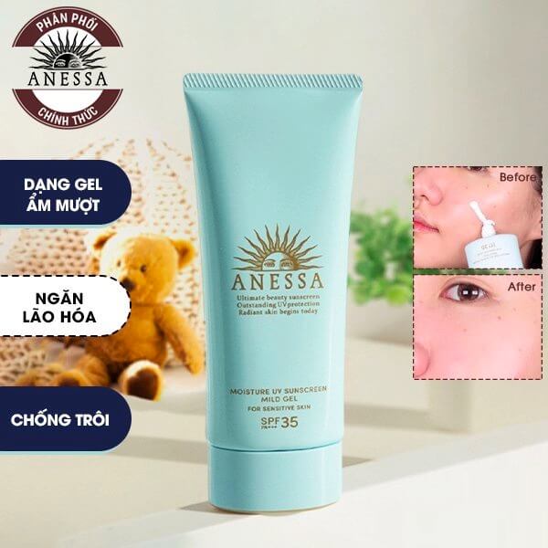 Kem chống nắng Anessa gel màu xanh review hình 1