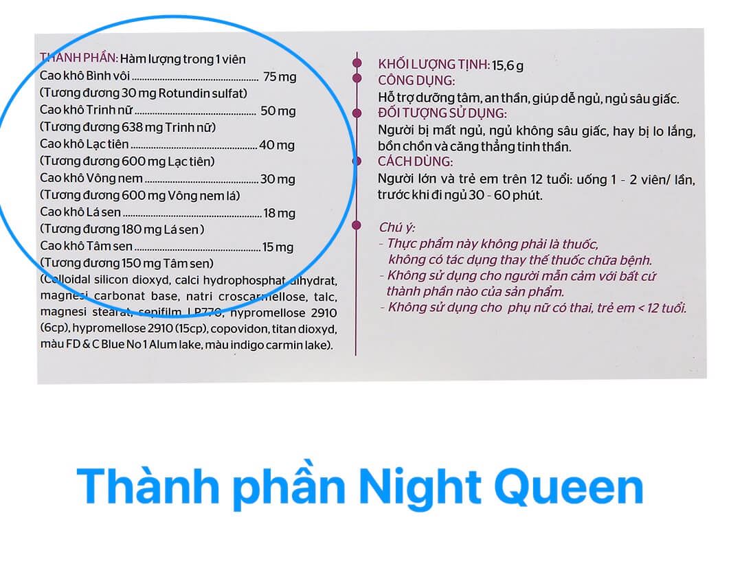 [Night Queen là thuốc gì - có tốt không] Sản phẩm giúp dưỡng tâm an thần, dễ ngủ hộp 30 viên hình 7