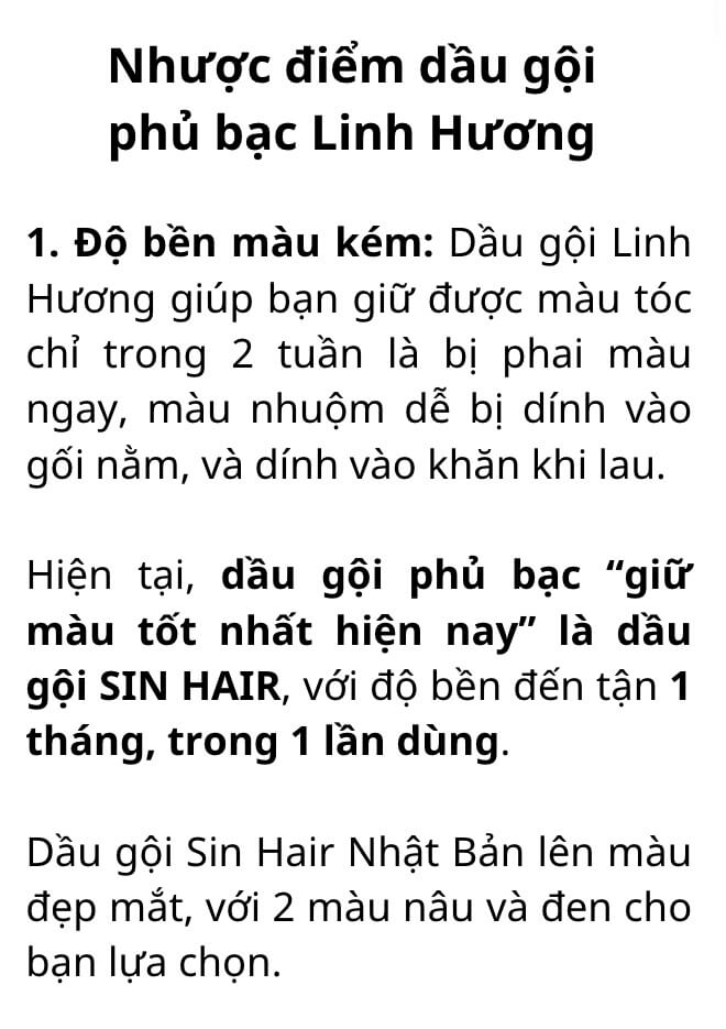 Dầu gội phủ bạc Linh Hương nhược điểm hình 47