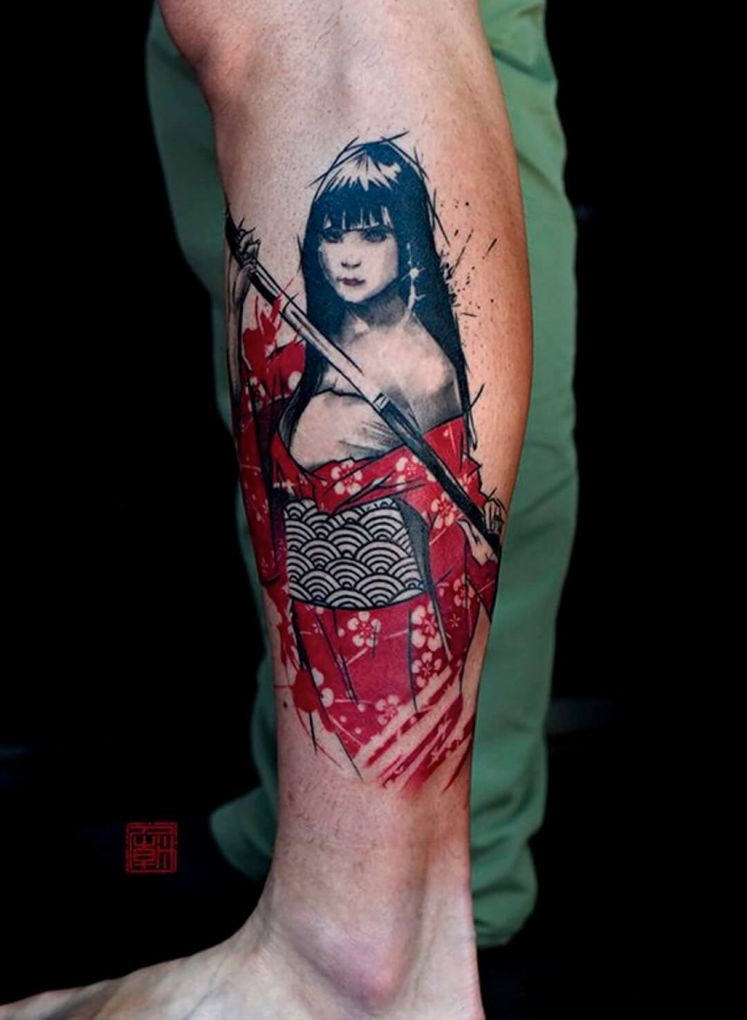 Hình xăm cô gái Nhật Geisha cầm kiếm hình 106