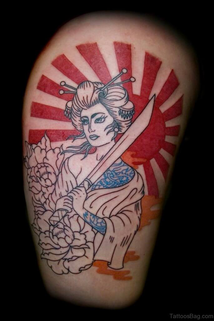 Hình xăm cô gái Nhật Geisha cầm kiếm hình 110