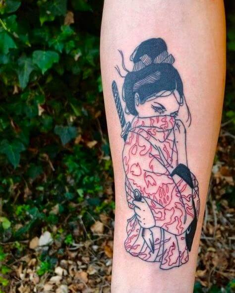 Hình xăm cô gái Nhật Geisha cầm kiếm hình 58
