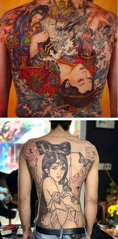 Hình xăm cô gái nhật full lưng, hình xăm Geisha kín lưng, sau lưng cho nam, nữ hình 21