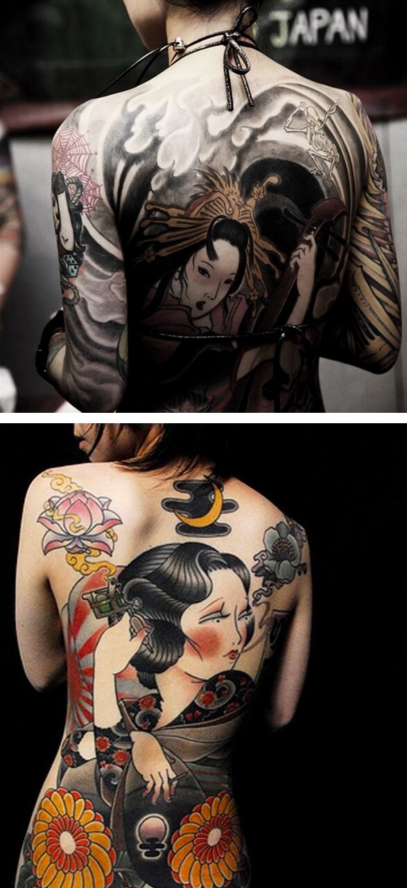 Hình xăm cô gái nhật full lưng, hình xăm Geisha kín lưng, sau lưng cho nam, nữ hình 4