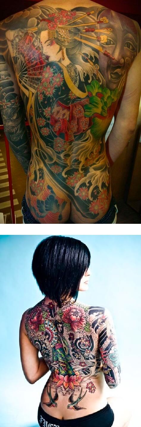 Hình xăm cô gái nhật full lưng, hình xăm Geisha kín lưng, sau lưng cho nam, nữ hình 8