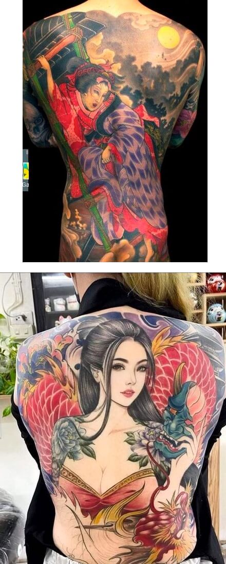 Hình xăm cô gái nhật full lưng, hình xăm Geisha kín lưng, sau lưng cho nam, nữ hình 9