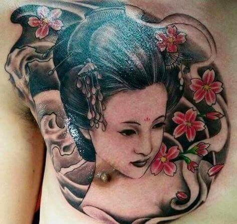 hình xăm cô gái Nhật geisha hoa anh đào hình 15