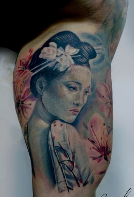 hình xăm cô gái Nhật geisha hoa anh đào hình 16