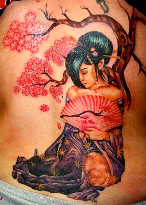 hình xăm cô gái Nhật geisha hoa anh đào hình 19