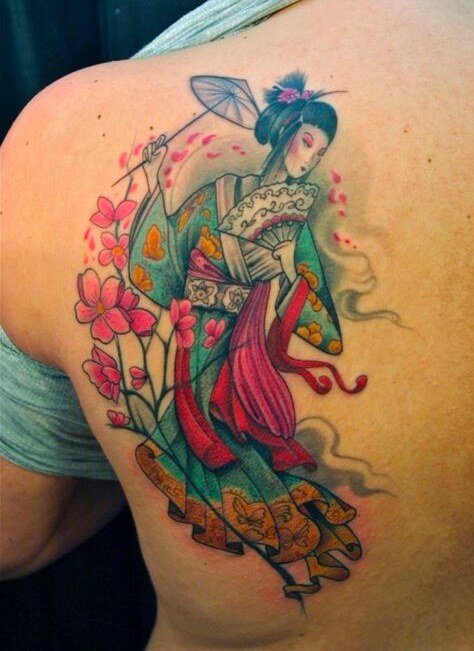 hình xăm cô gái Nhật geisha hoa anh đào hình 36