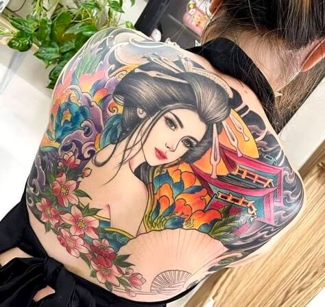 hình xăm cô gái Nhật geisha hoa anh đào hình 37