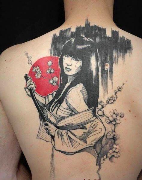 Ý nghĩa hình xăm cô gái Nhật geisha nửa lưng hình 41
