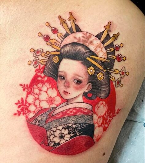 Ý nghĩa hình xăm cô gái Nhật geisha nửa lưng hình 50