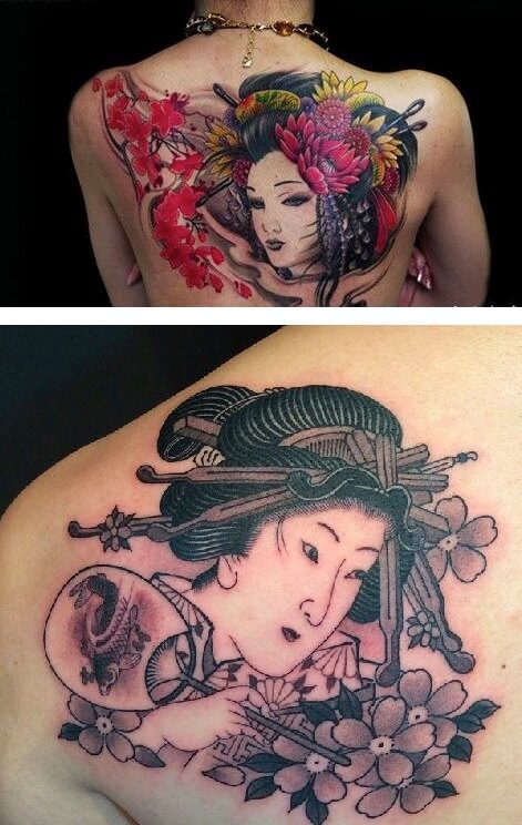 hình xăm cô gái Nhật geisha nửa lưng hình 25