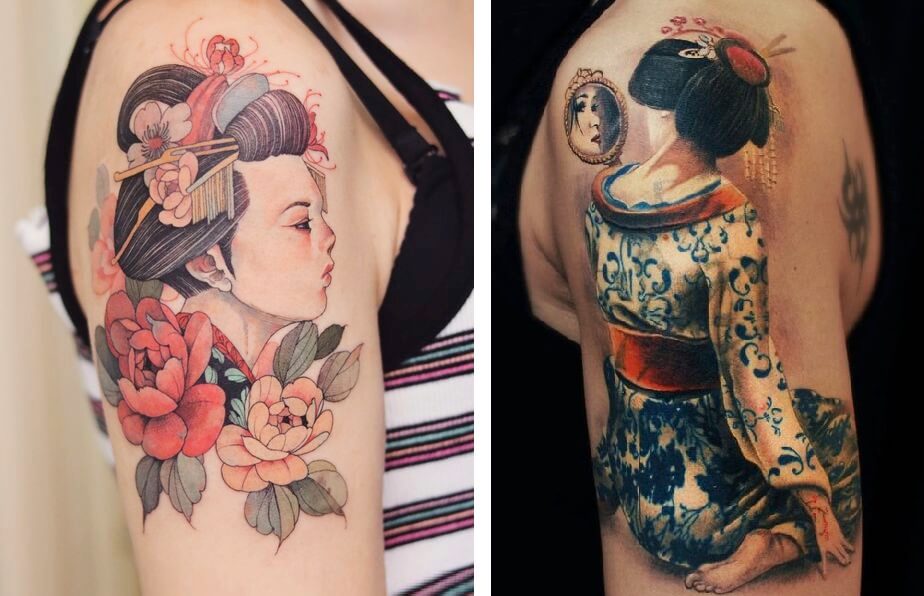 Hình xăm cô gái nhật ở tay hình xăm geisha full tay bắp tay hình 12