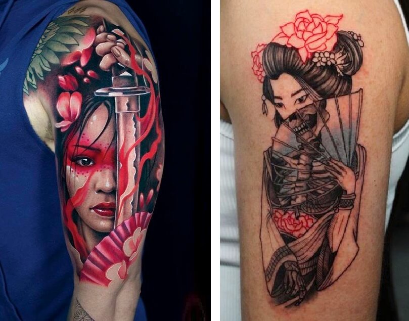Hình xăm cô gái nhật ở tay hình xăm geisha full tay bắp tay hình 2