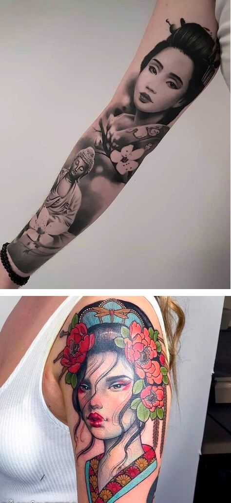 Hình xăm cô gái nhật ở tay hình xăm geisha full tay bắp tay hình 31