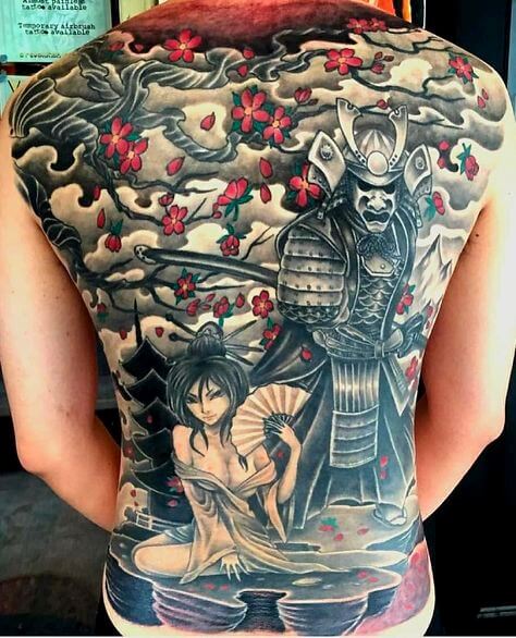 Ý nghĩa hình xăm Samurai và cô gái Nhật Bản Geisha full lưng hình 51