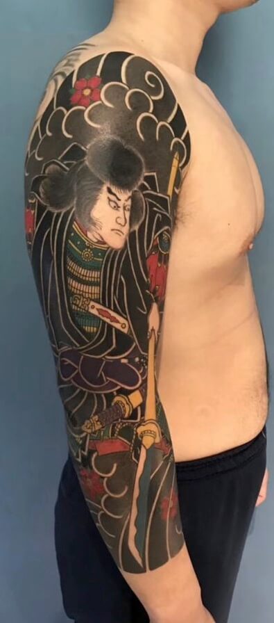 Hình xăm Samurai Nhật cổ full tay hình 2