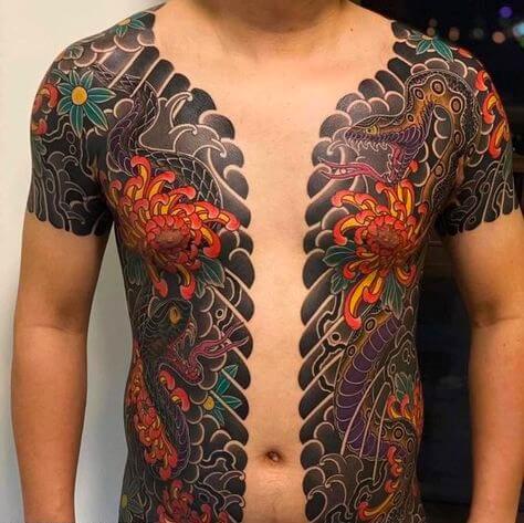 Hình xăm hoa cúc Nhật cổ ý nghĩa mẫu 25