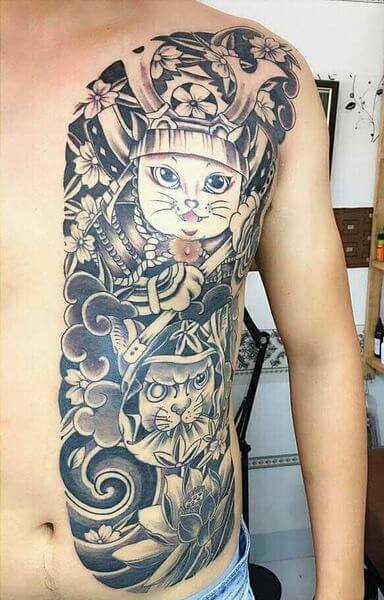 Ý nghĩa hình xăm mèo thần tài samurai hình 33