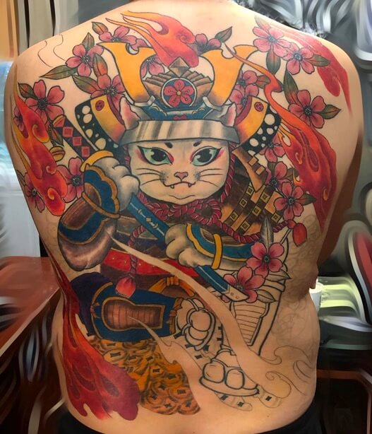 hình xăm mèo thần tài samurai hình 3