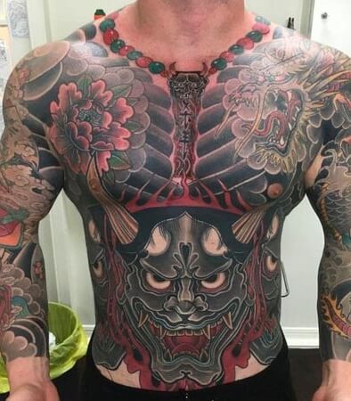 Hình xăm Nhật cổ full kín bụng yakuza ở trước bụng mẫu 13