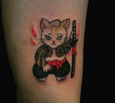Ý nghĩa hình xăm mèo thần tài samurai hình 54