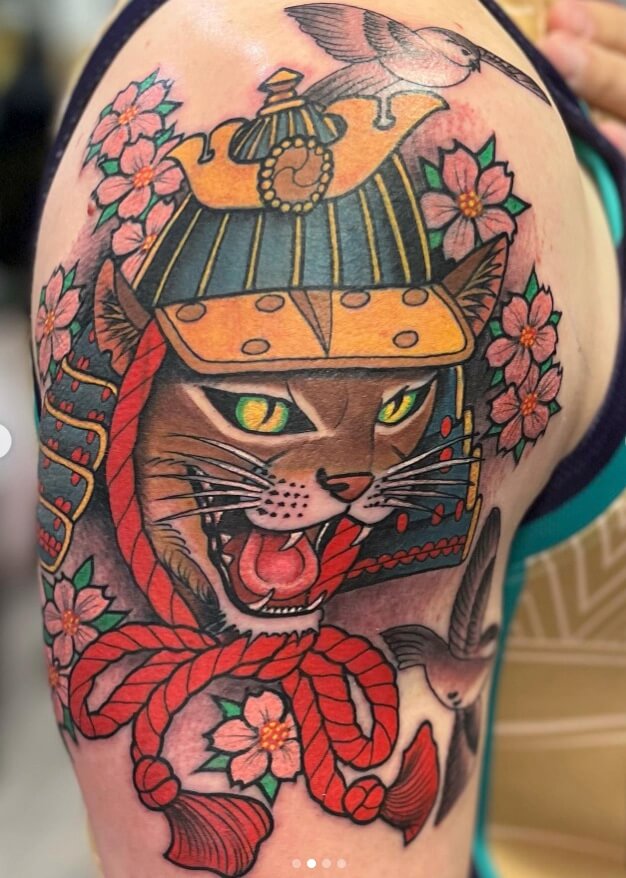 Ý nghĩa hình xăm mèo thần tài samurai hình 60
