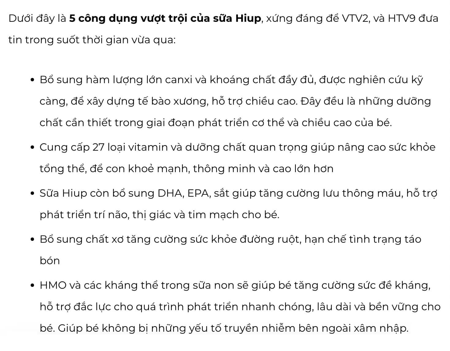 Sữa Hiup có tác dụng gì đánh giá chi tiết