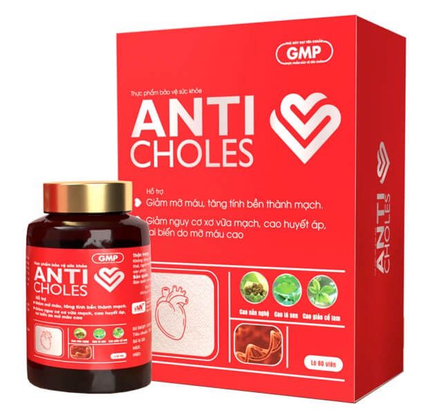 Viên uống Anti Choles có tác dụng hỗ trợ giảm mỡ máu, hỗ trợ tăng tính bền thành mạch và hỗ trợ giảm nguy cơ xơ vữa mạch máu, huyết áp cao, tai biến mạch máu não do mỡ máu gây tắc mạch được Bộ Y tế chứng nhận và cấp phép lưu hành với số đăng ký: 13310/2019/ĐKSP hình 1