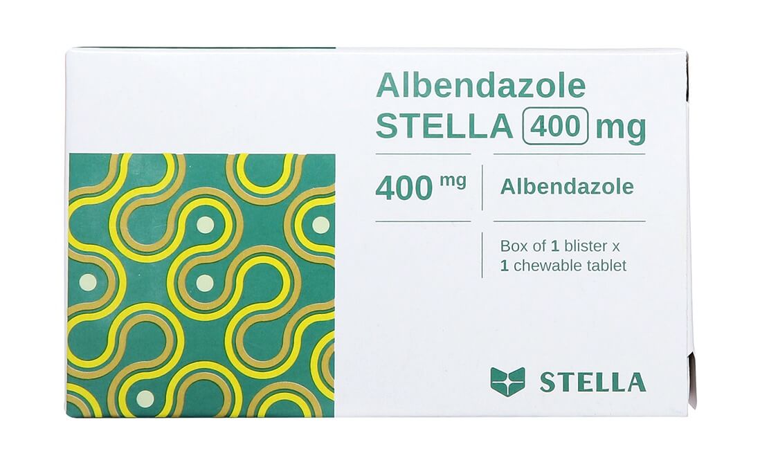 Thuốc Albendazol Stella 400mg là thuốc điều trị chứa hoạt chất chính Albendazole 400 mg, có thể điều trị một loại hoặc nhiều loại ký sinh trùng đường ruột như giun đũa, giun kim, giun lươn, giun tóc, giun mỏ, giun móc, sán hạt dưa, sán lợn, sán bò, sán lá gan loại Opisthorchis viverrini và O. sinensis. Thuốc còn chỉ định để điều trị bệnh ấu trùng di trú ở da, bệnh ấu trùng sán lợn có tổn thương não và bệnh nang sán không thể phẫu thuật hình 5