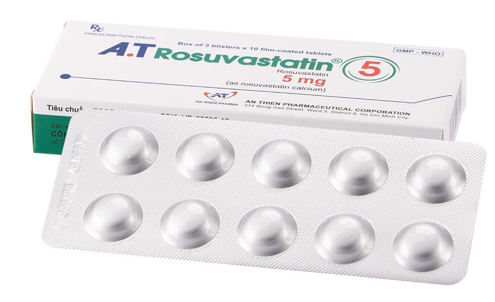 Thuốc A.T Rosuvastatin 5mg hoạt chất chính Rosuvastatin 5mg/1 viên, dùng cho bệnh nhân tăng Cholesterol nguyên phát (loại IIa) hoặc rối loạn lipid máu hỗn hợp (loại IIb), người lớn và trẻ em trên 6 tuổi bị tăng Cholesterol máu gia đình kiểu đồng hợp tử và dị hợp tử. Người có nguy cơ cao về bệnh tim mạch của Công ty Cổ phần Dược phẩm An Thiên (A.T PHARMA CORP), được cấp phép với số đăng ký VD-25635-16 hình 7