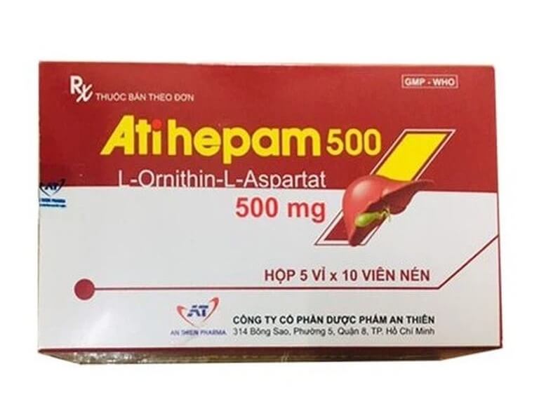 Atihepam 500 là thuốc kê đơn trị bệnh gan với hoạt chất chính là L-Ornithin L-Aspartat (500mg/1 viên) được chỉ định cho người viêm gan mạn tính, viêm gan do sử dụng nhiều rượu bia, người bị tăng nồng độ Amoniac trong máu do bị các bệnh như gan nhiễm mỡ, viêm gan mạn tính hoặc cấp tính, bệnh não gan. Người bị rối loạn khởi phát của bệnh hôn mê gan hoặc bệnh tiền hôn mê gan hình 1