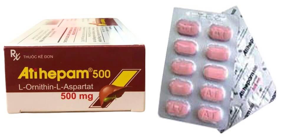 Atihepam 500 là thuốc kê đơn trị bệnh gan với hoạt chất chính là L-Ornithin L-Aspartat (500mg/1 viên) được chỉ định cho người viêm gan mạn tính, viêm gan do sử dụng nhiều rượu bia, người bị tăng nồng độ Amoniac trong máu do bị các bệnh như gan nhiễm mỡ, viêm gan mạn tính hoặc cấp tính, bệnh não gan. Người bị rối loạn khởi phát của bệnh hôn mê gan hoặc bệnh tiền hôn mê gan của Công ty Cổ phần Dược phẩm An Thiên, số đăng ký VD-24736-16 hình 6