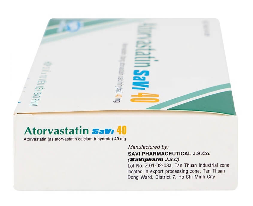 Atorvastatin Savi 40mg chỉ định cho người bị tăng cholesterol máu tiên phát (tuyp IIa và IIb), người bệnh tăng cholesterol máu gia đình đồng hợp tử, dự phòng tiên phát (cấp 1) biến cố mạch vành có hoạt chất chính là Atorvastatin hàm lượng 40mg/1 viên, đến từ Công ty cổ phần Dược phẩm SaVi (SAVIPHARM), được cấp phép với số đăng ký VD-24263-16 hình 6