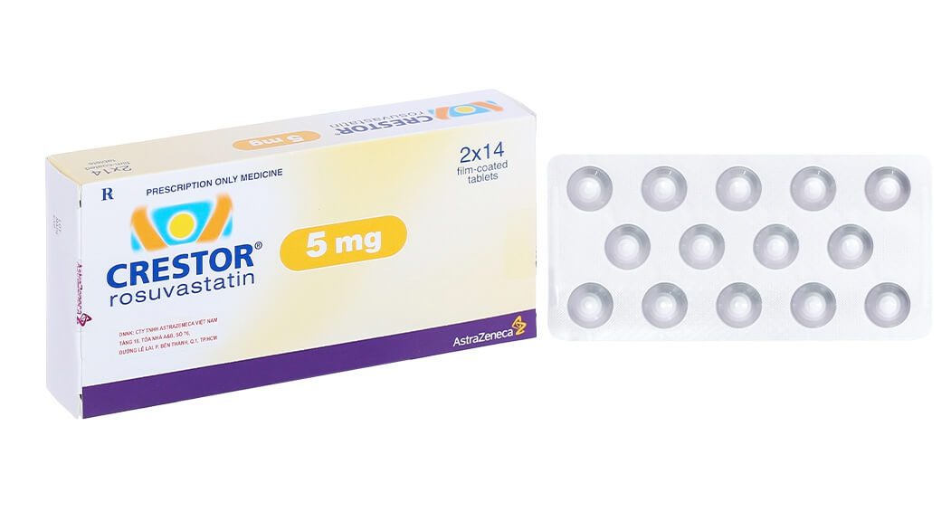 Thuốc Crestor 5mg là thuốc kê đơn được bác sĩ chỉ định điều trị cho người tăng cholesterol máu nguyên phát (loại lIa kể cả tăng cholesterol máu gia đình kiểu dị hợp tử), rối loạn lipid máu hỗn hợp (loại llB), tăng cholesterol máu gia đình kiểu đồng hợp tử, làm chậm tiến triển của bệnh xơ vữa động mạch, phòng ngừa bệnh tim mạch nguyên phát của công ty AstraZeneca, số đăng ký VN-19786-16, là thuốc gì, giá bao nhiêu, cách dùng hình 12