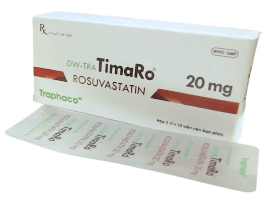 Thuốc DW-Tra TimaRo 20mg điều trị tăng cholesterol máu nguyên phát (loại IIa), rối loạn lipid máu hỗn hợp (loại IIb), điều trị tăng lipid máu gia đình kiểu đồng hợp tử cho người lớn, và trẻ em trên 6 tuổi, ngăn ngừa các biến cố tim mạch, hoạt chất chính là Rosuvastatin, viên nén bao phim, của công ty Cổ phần Traphaco, số đăng ký VD-35480-21 hình 9