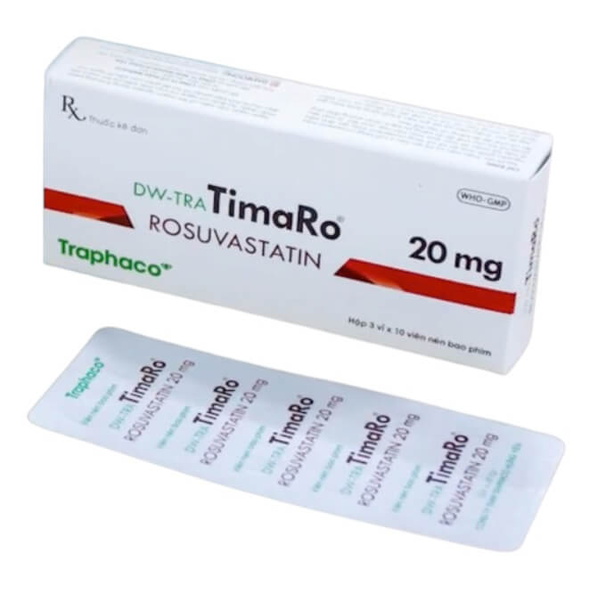 Thuốc DW-Tra TimaRo 20mg điều trị tăng cholesterol máu nguyên phát (loại IIa), rối loạn lipid máu hỗn hợp (loại IIb), điều trị tăng lipid máu gia đình kiểu đồng hợp tử cho người lớn, và trẻ em trên 6 tuổi, ngăn ngừa các biến cố tim mạch, hoạt chất chính là Rosuvastatin, viên nén bao phim, của công ty Cổ phần Traphaco, số đăng ký VD-35480-21 hình 7