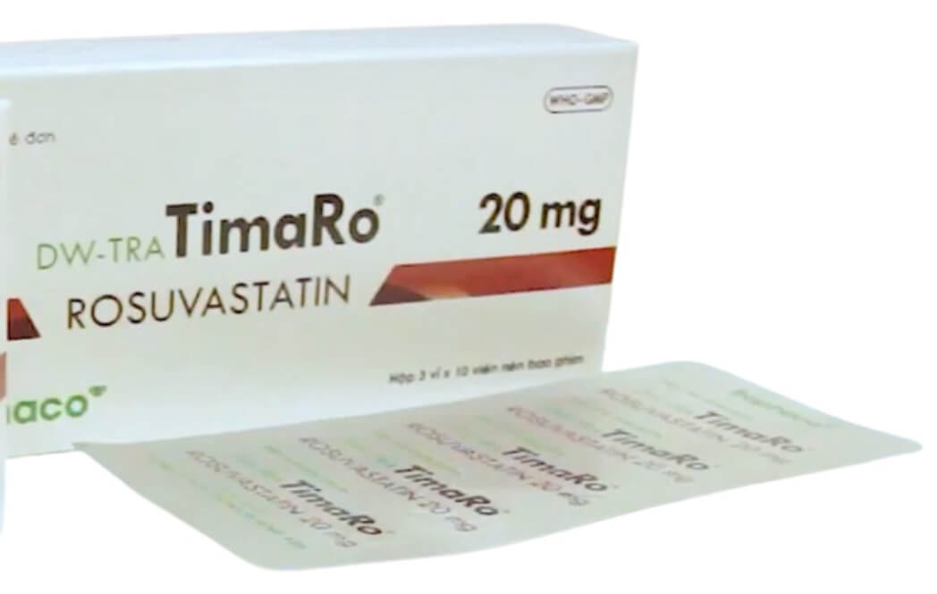 Thuốc DW-Tra TimaRo 20mg điều trị tăng cholesterol máu nguyên phát (loại IIa), rối loạn lipid máu hỗn hợp (loại IIb), điều trị tăng lipid máu gia đình kiểu đồng hợp tử cho người lớn, và trẻ em trên 6 tuổi, ngăn ngừa các biến cố tim mạch, hoạt chất chính là Rosuvastatin, viên nén bao phim, của công ty Cổ phần Traphaco, số đăng ký VD-35480-21 hình 8